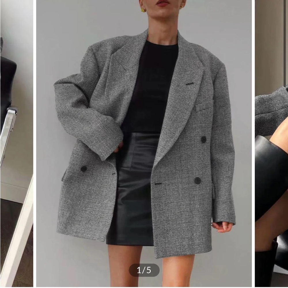 Gray Wool Blend Women's Belted Plaid Blazer